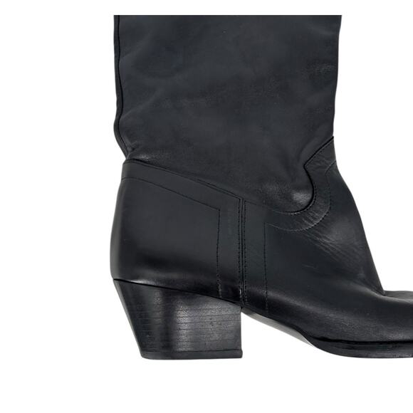 Zara Tall Western Leather Boots Black Womens Size 7.5 Point Toe Cowgirl - Picture 8 of 16